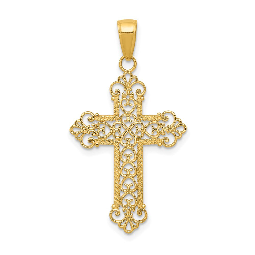 14K Yellow Gold Fleur De Lis Cross Charm