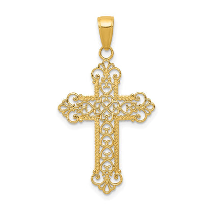14K Yellow Gold Fleur De Lis Cross Charm