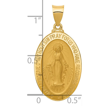 14K Yellow Gold Hollow Miraculous Medal Oval Pendant