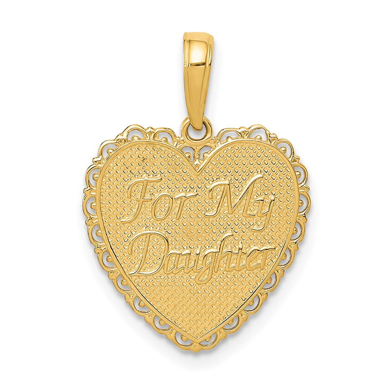 14K Yellow Gold Reversible For My Daughter Heart Pendant