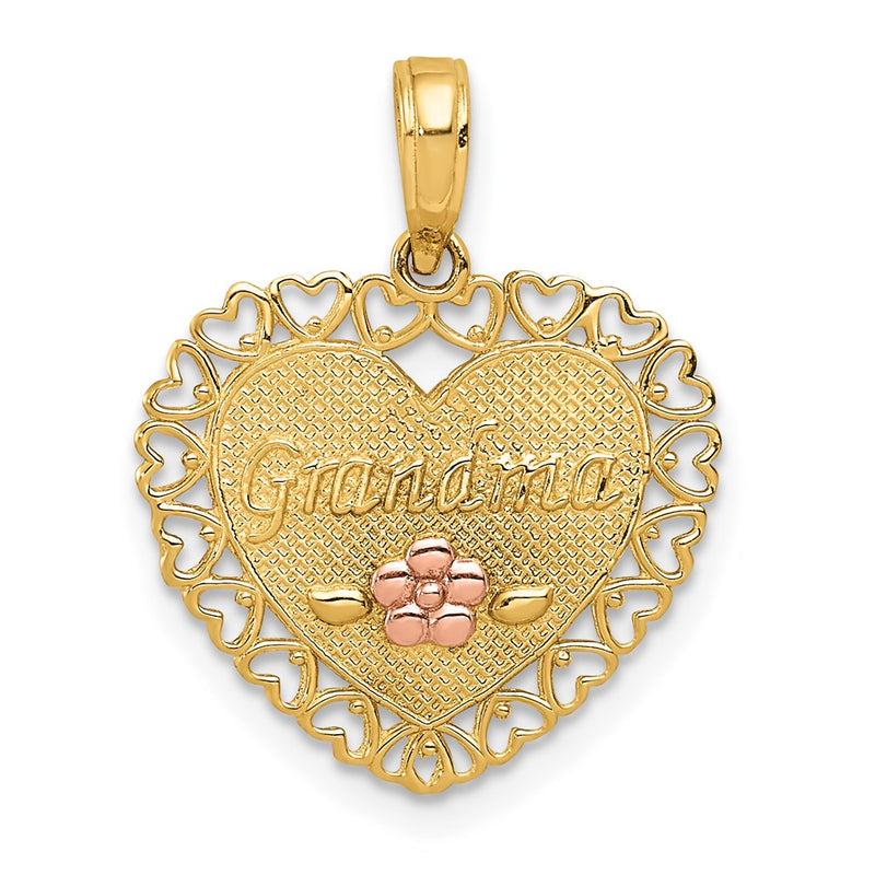 14K Two-Tone Grandma Heart W/Flower Charm