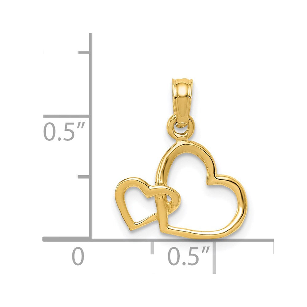 14K Yellow Gold Polished Intertwined Double Heart Pendant