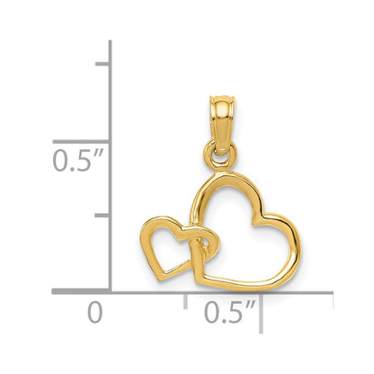 14K Yellow Gold Polished Intertwined Double Heart Pendant