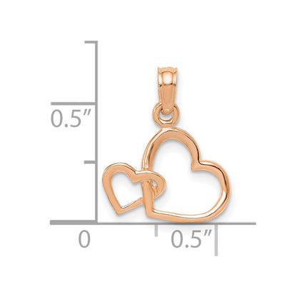 14K Rose Gold Polished Intertwined Double Heart Pendant