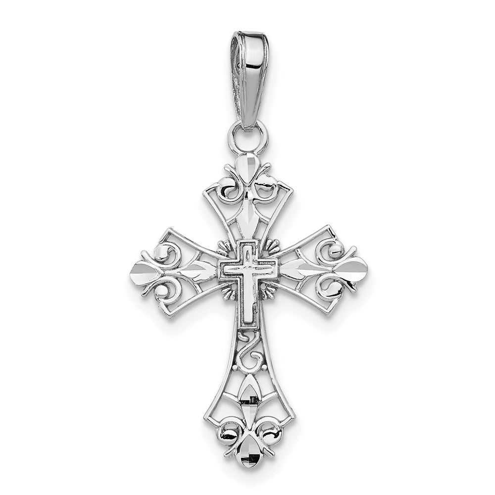 14K White Gold Filigree Cross Charm