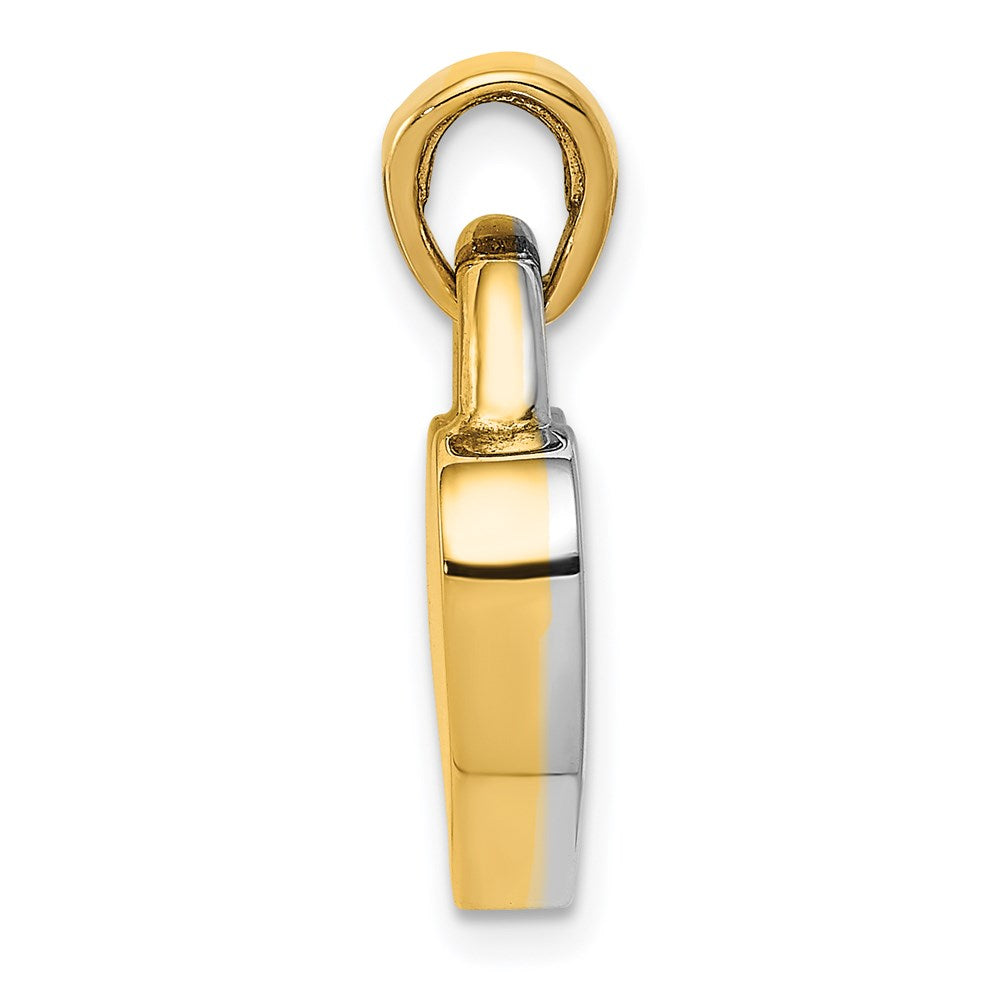 14K Yellow & Rhodium Hollow Polished 3D Reversible Heart Charm