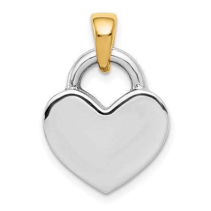 14K Yellow & Rhodium Hollow Polished 3D Reversible Heart Charm
