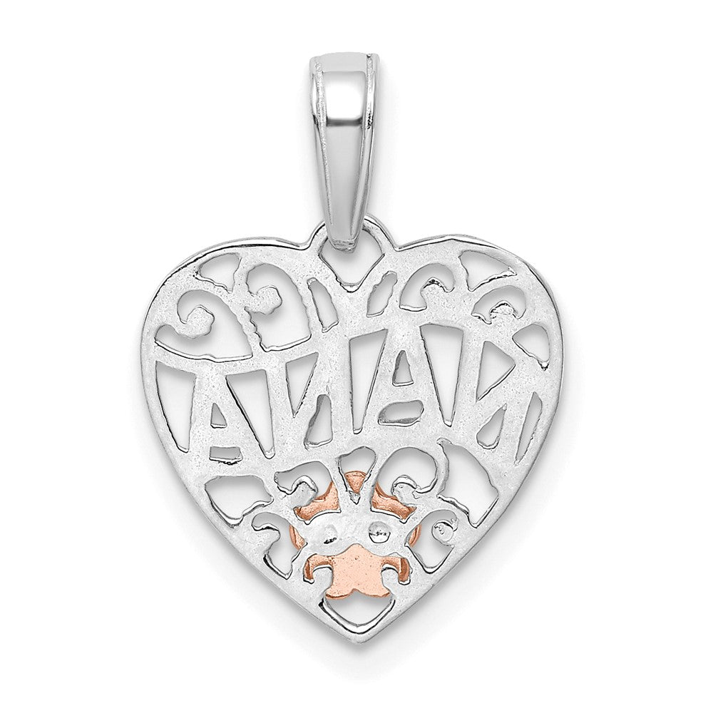 14K Two-Tone White Gold W/rose Gold Flower Nana Heart Pendant