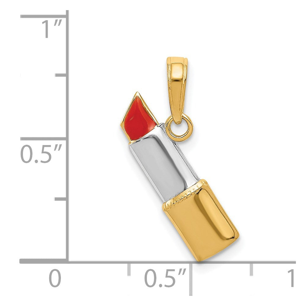 14K Yellow & Rhodium And Enameled Lipstick Charm