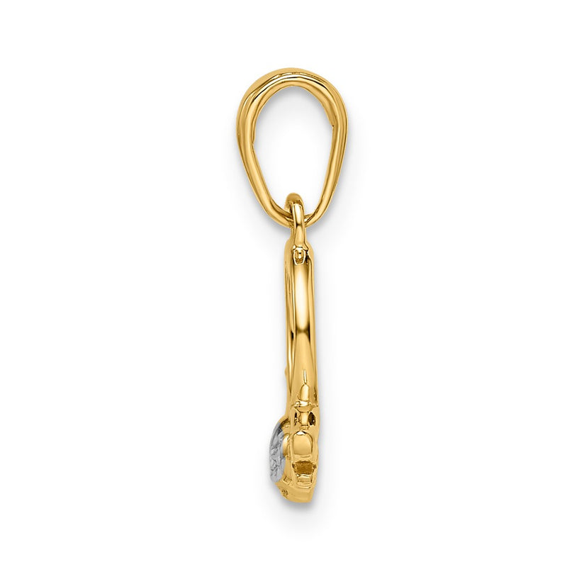 14K Yellow & Rhodium White D/C Heart Wings Pendant