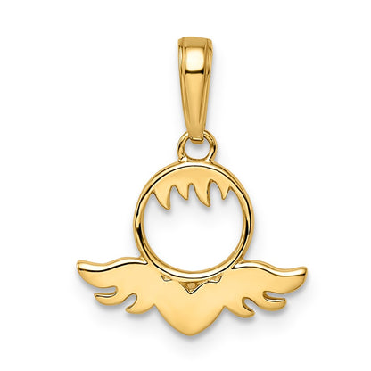 14K Yellow & Rhodium White D/C Heart Wings Pendant