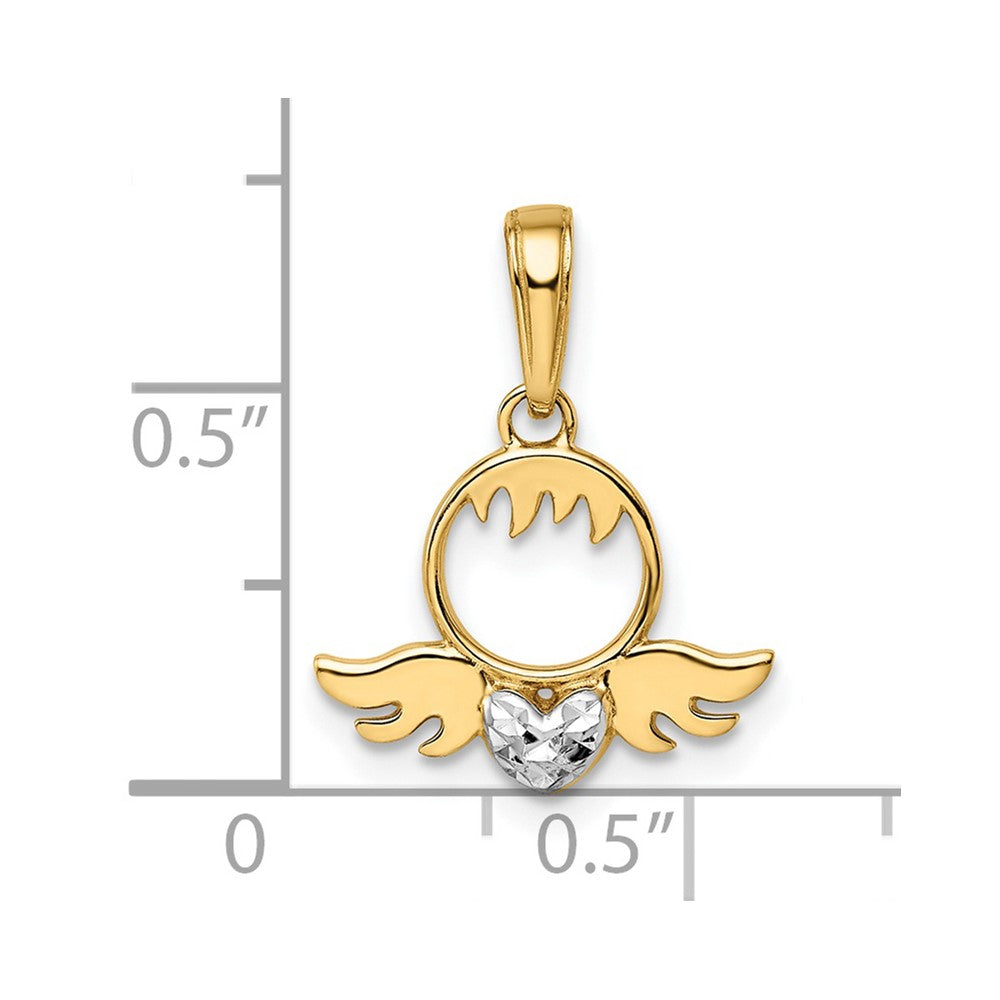 14K Yellow & Rhodium White D/C Heart Wings Pendant