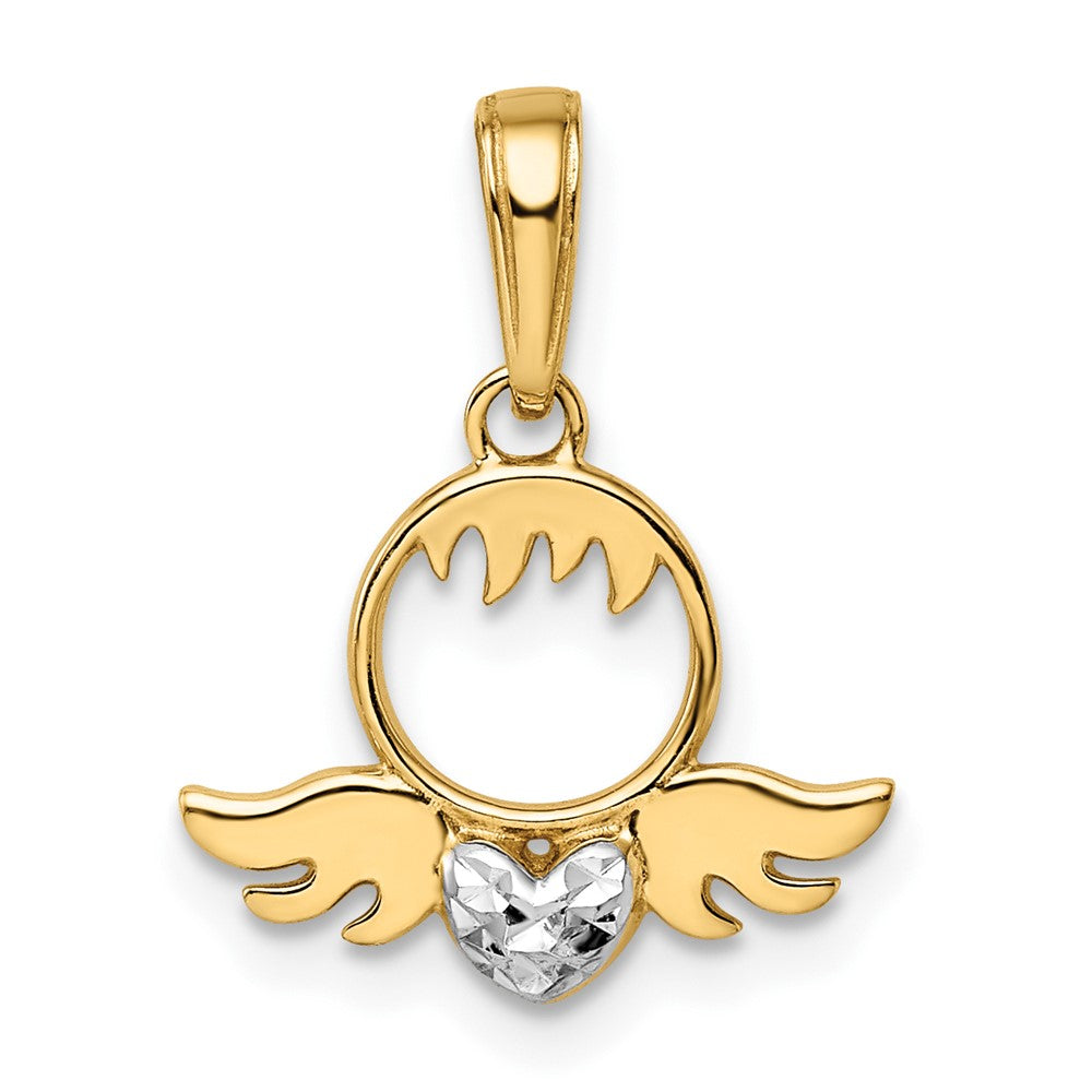 14K Yellow & Rhodium White D/C Heart Wings Pendant