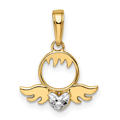 14K Yellow & Rhodium White D/C Heart Wings Pendant