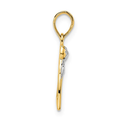 14K Yellow & Rhodium White D/C Angel Holding Heart Pendant