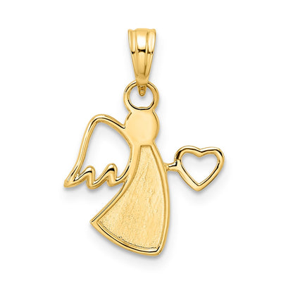 14K Yellow & Rhodium White D/C Angel Holding Heart Pendant