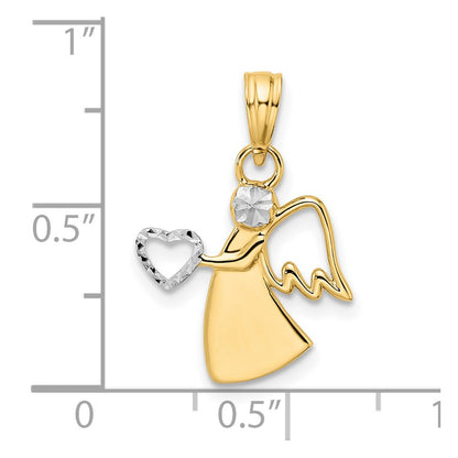 14K Yellow & Rhodium White D/C Angel Holding Heart Pendant
