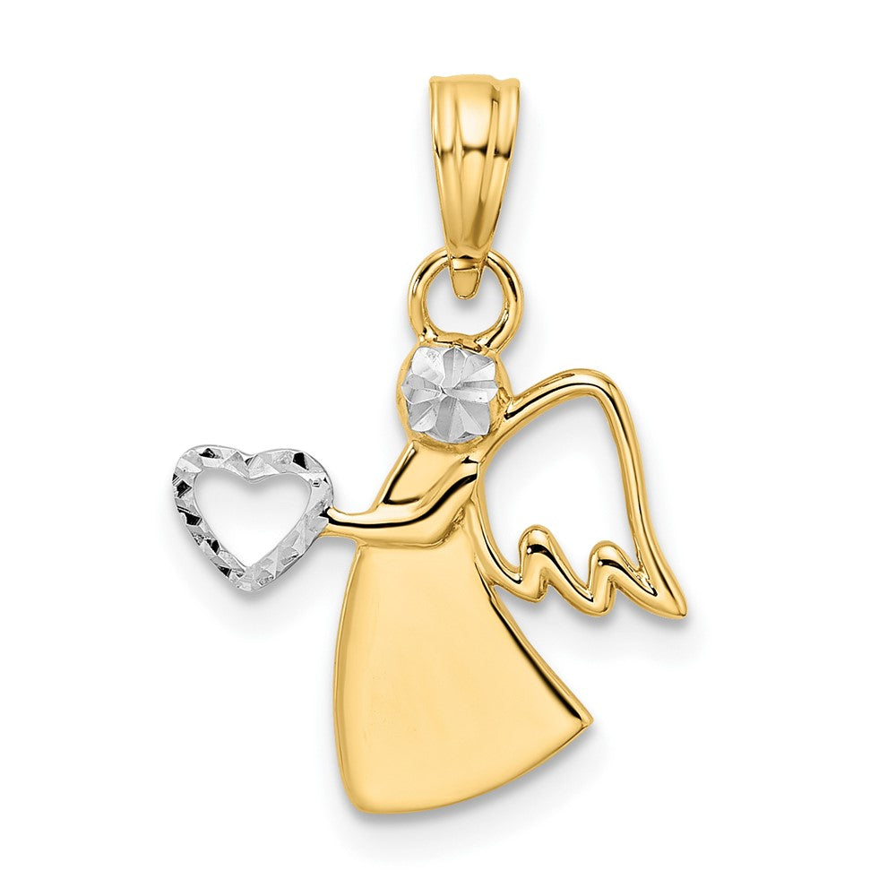 14K Yellow & Rhodium White D/C Angel Holding Heart Pendant