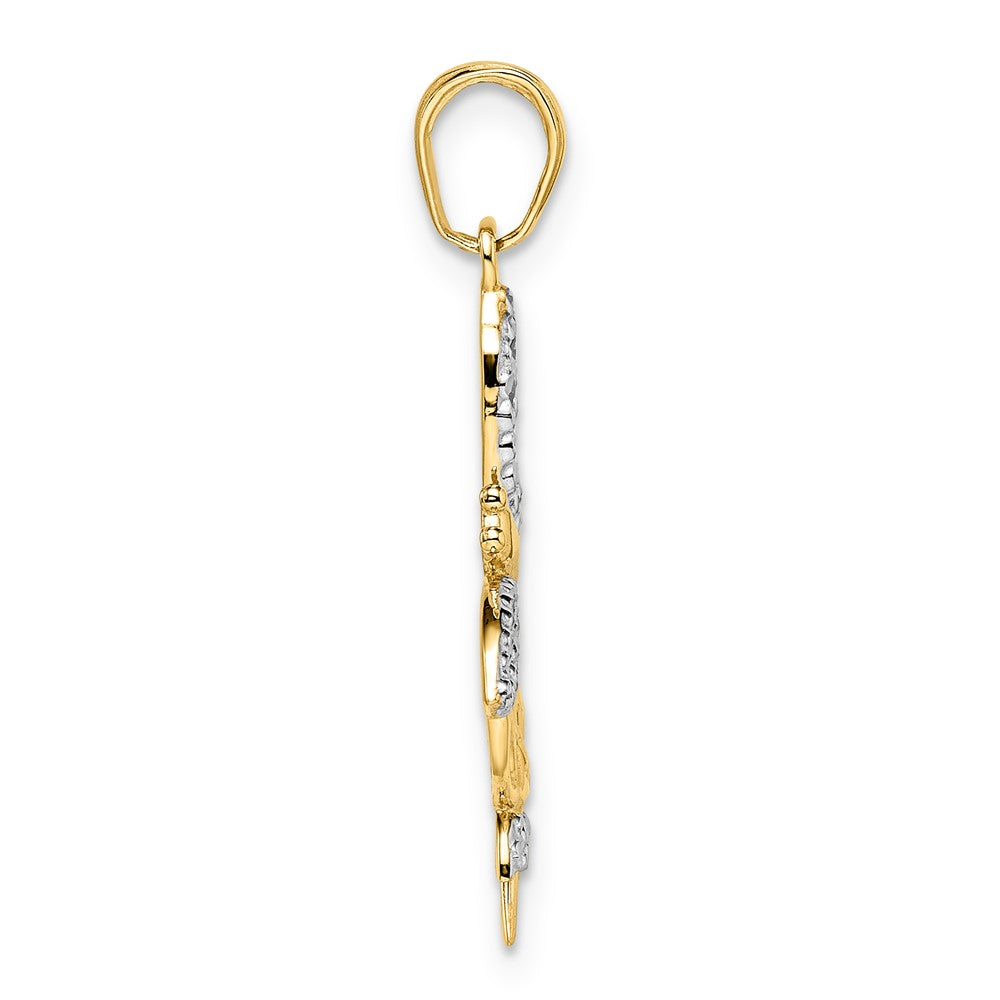 14K Yellow & Rhodium And White Diamond-Cut Dragonflies Pendant