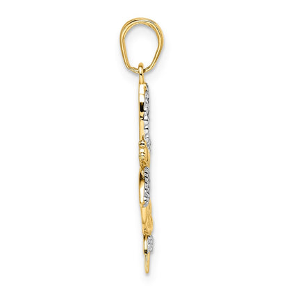 14K Yellow & Rhodium And White Diamond-Cut Dragonflies Pendant