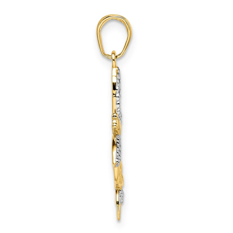 14K Yellow & Rhodium And White Diamond-Cut Dragonflies Pendant