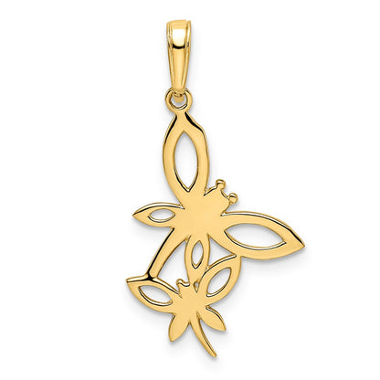 14K Yellow & Rhodium And White Diamond-Cut Dragonflies Pendant