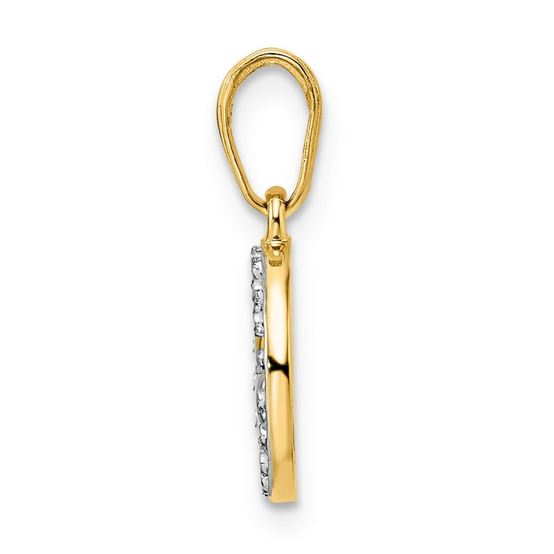 14K Yellow & Rhodium And White Diamond-Cut Clover In Circle Pendant