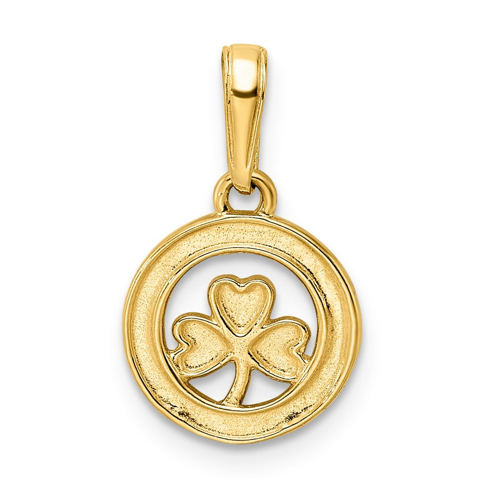 14K Yellow & Rhodium And White Diamond-Cut Clover In Circle Pendant