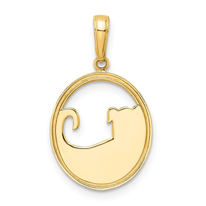 14K Yellow & Rhodium And White Diamond-Cut Dog In Oval Pendant
