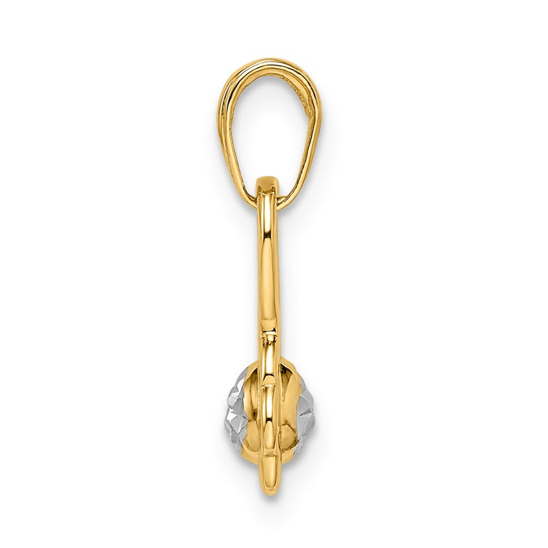 14K Yellow & Rhodium W/ White Diamond-Cut 3D Flower Pendant