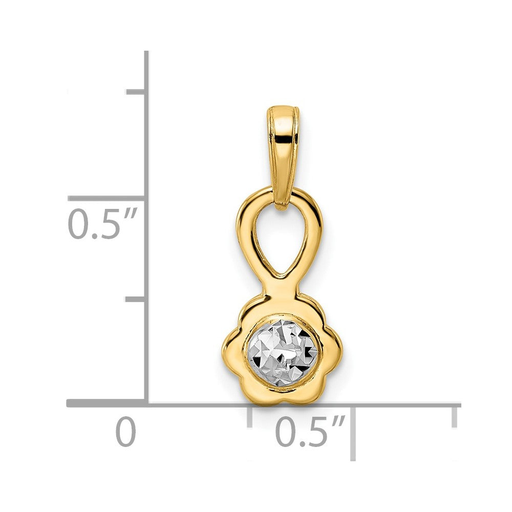 14K Yellow & Rhodium W/ White Diamond-Cut 3D Flower Pendant