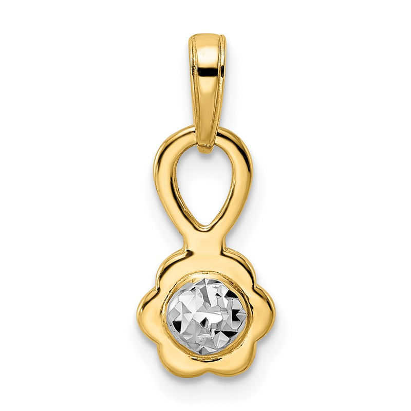 14K Yellow & Rhodium W/ White Diamond-Cut 3D Flower Pendant