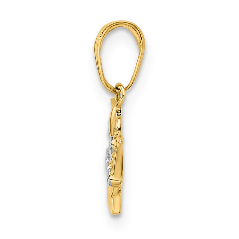 14K Yellow & Rhodium And White Diamond-Cut Crown Pendant
