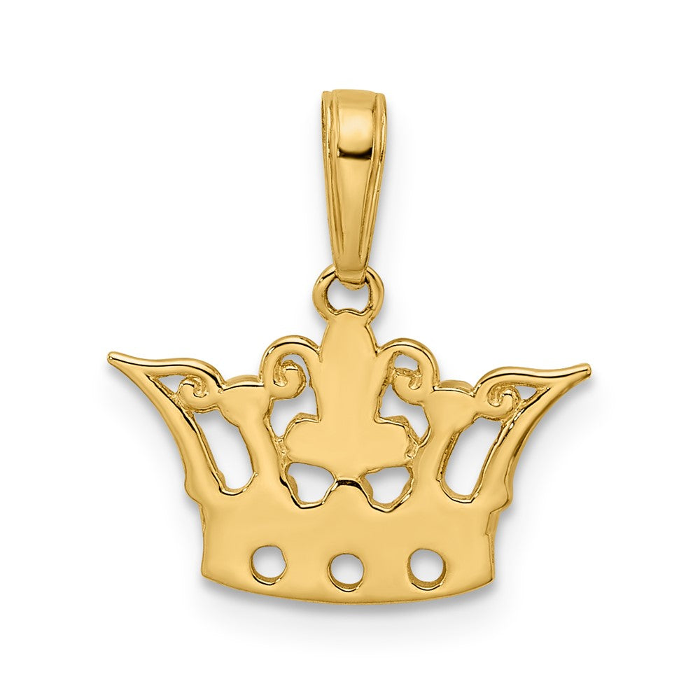 14K Yellow & Rhodium And White Diamond-Cut Crown Pendant