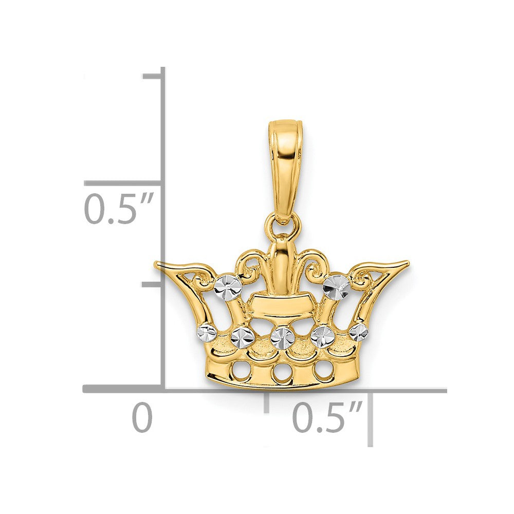 14K Yellow & Rhodium And White Diamond-Cut Crown Pendant