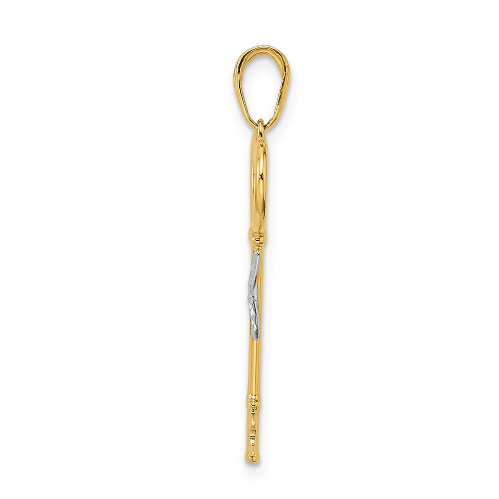 14K Yellow & Rhodium And White Diamiond-Cut Heart Key Pendant