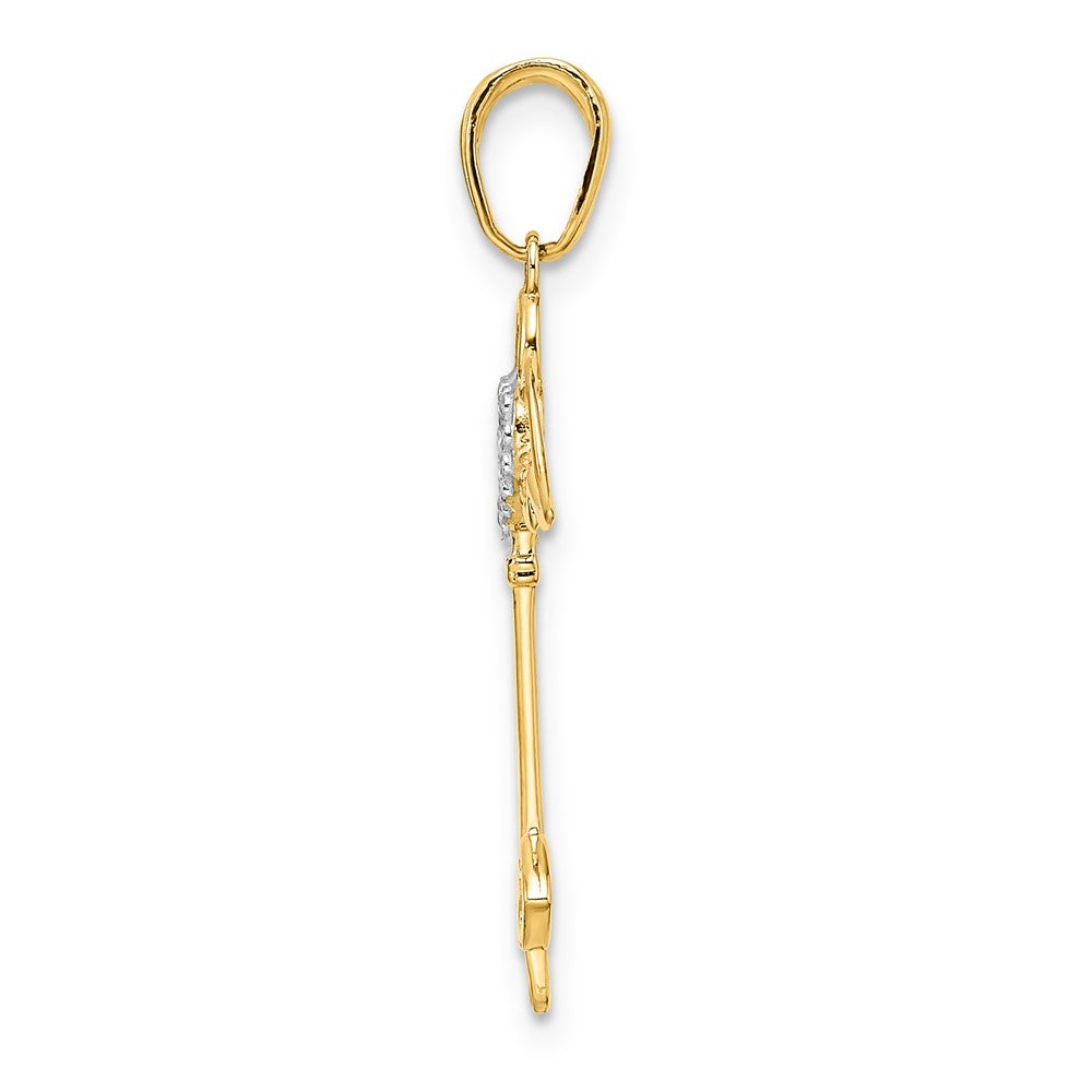 14K Yellow & Rhodium And White D/C Heart/ Angel Wings Key Pendant