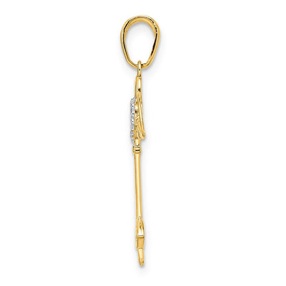 14K Yellow & Rhodium And White D/C Heart/ Angel Wings Key Pendant