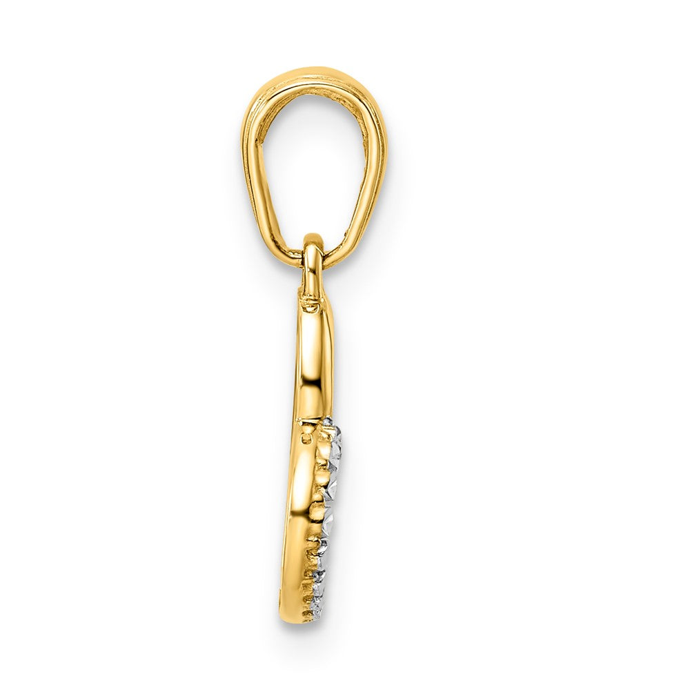 14K Yellow & Rhodium And White Diamond-Cut Heart Pendant