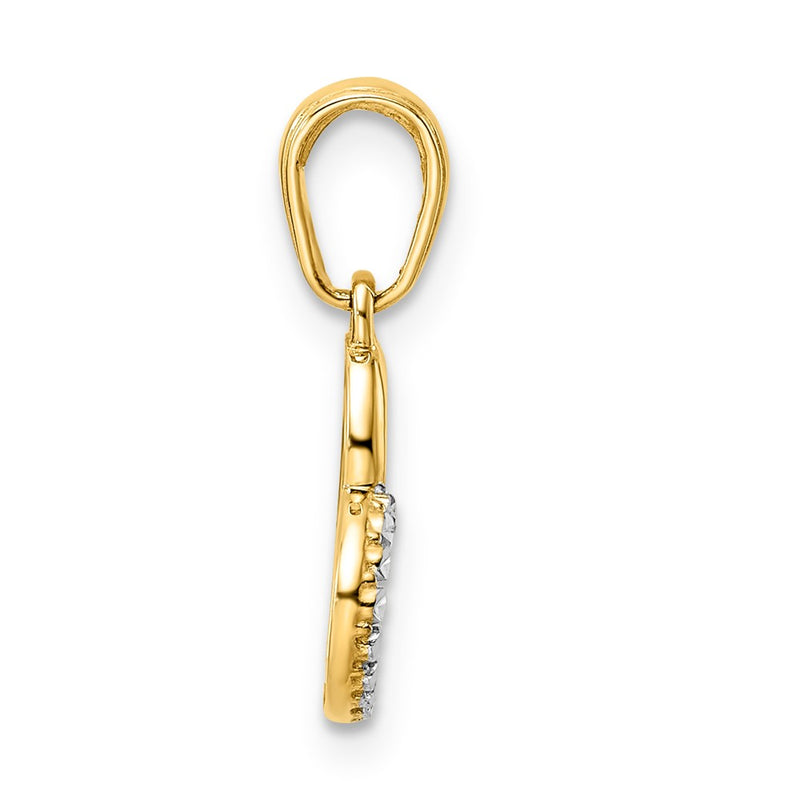 14K Yellow & Rhodium And White Diamond-Cut Heart Pendant