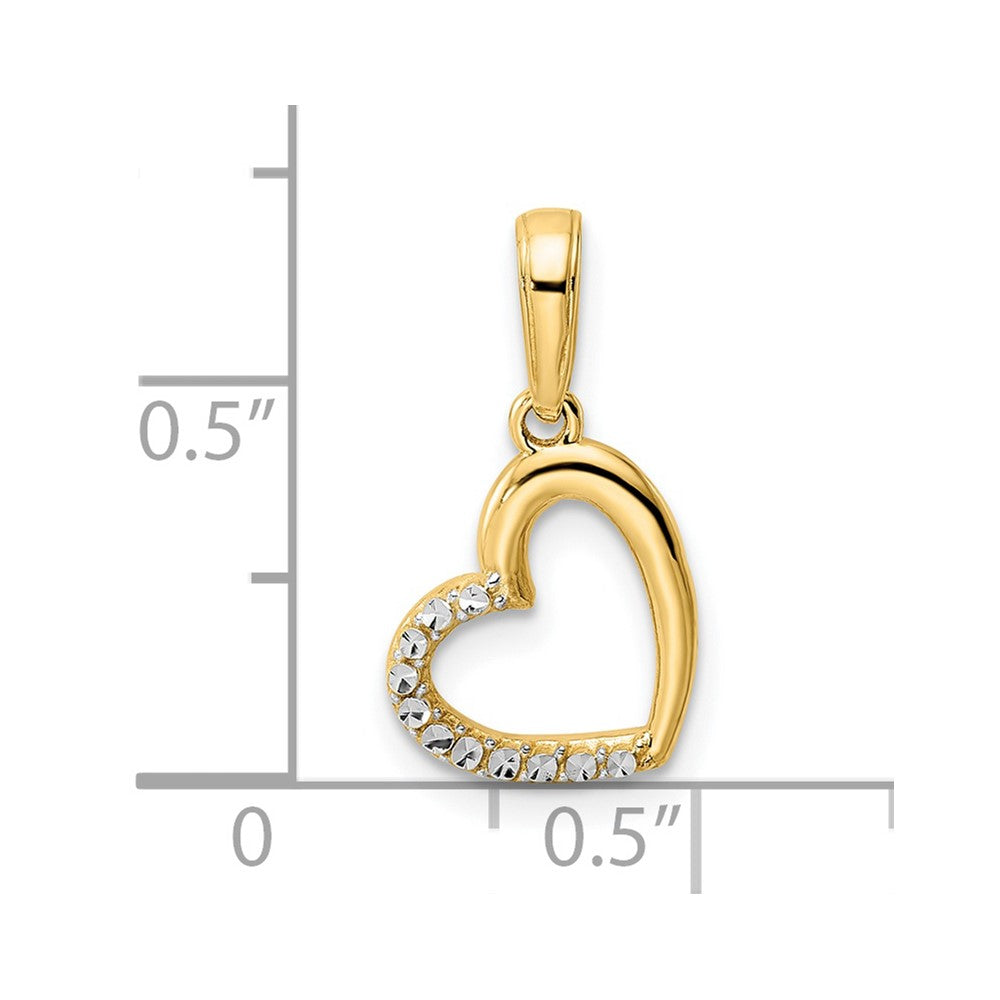14K Yellow & Rhodium And White Diamond-Cut Heart Pendant