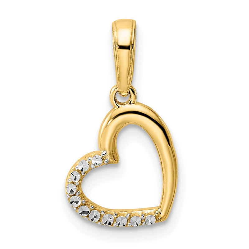 14K Yellow & Rhodium And White Diamond-Cut Heart Pendant