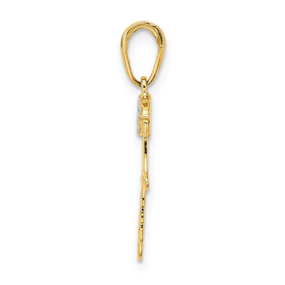 14K Yellow & Rhodium White D/C Evil Eye Hamsa Pendant