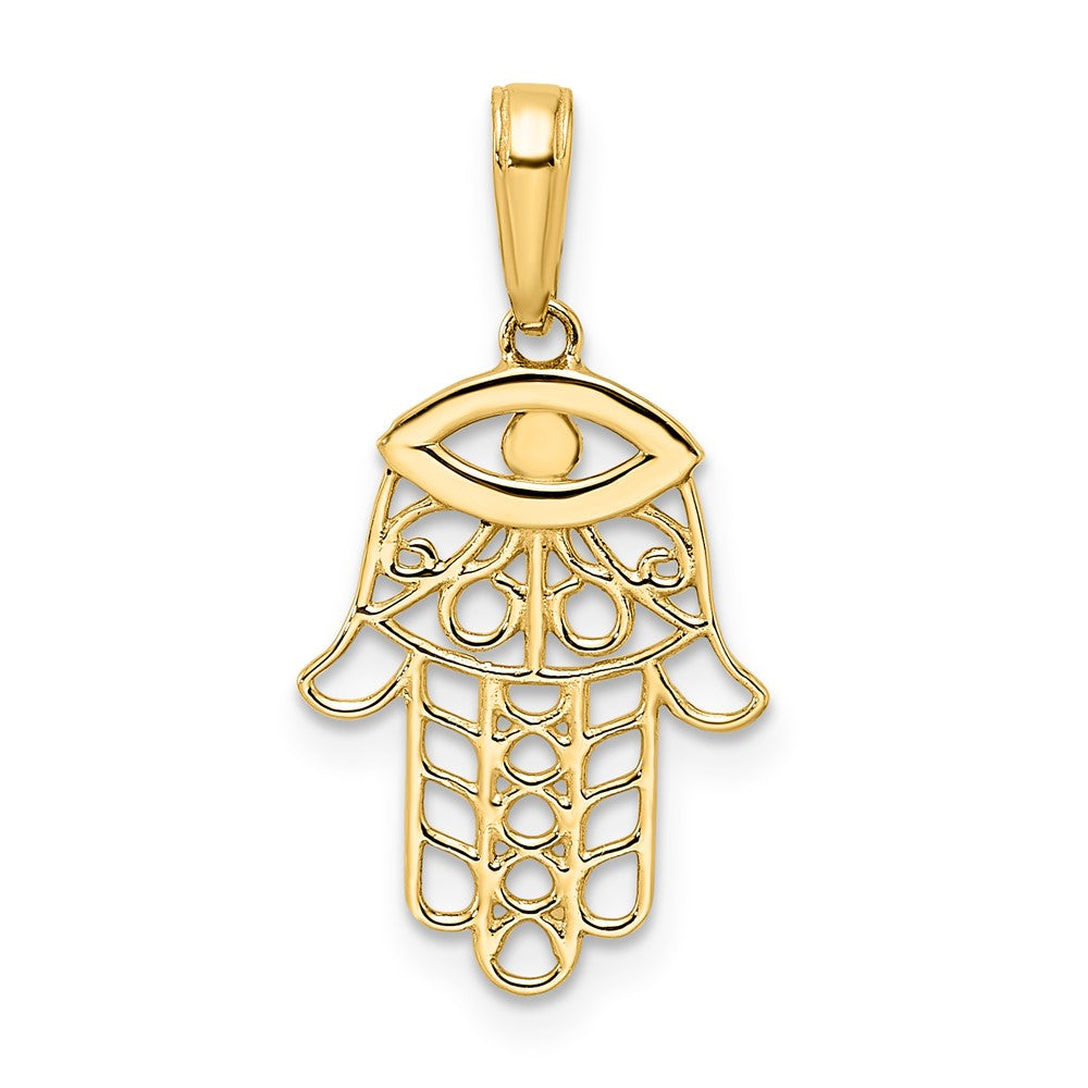 14K Yellow & Rhodium White D/C Evil Eye Hamsa Pendant