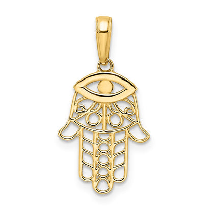14K Yellow & Rhodium White D/C Evil Eye Hamsa Pendant