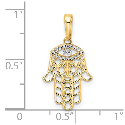 14K Yellow & Rhodium White D/C Evil Eye Hamsa Pendant