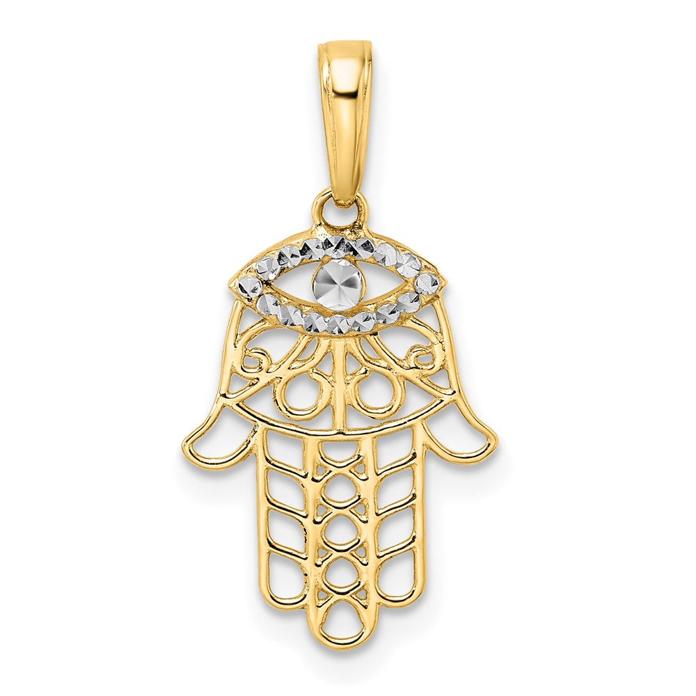14K Yellow & Rhodium White D/C Evil Eye Hamsa Pendant
