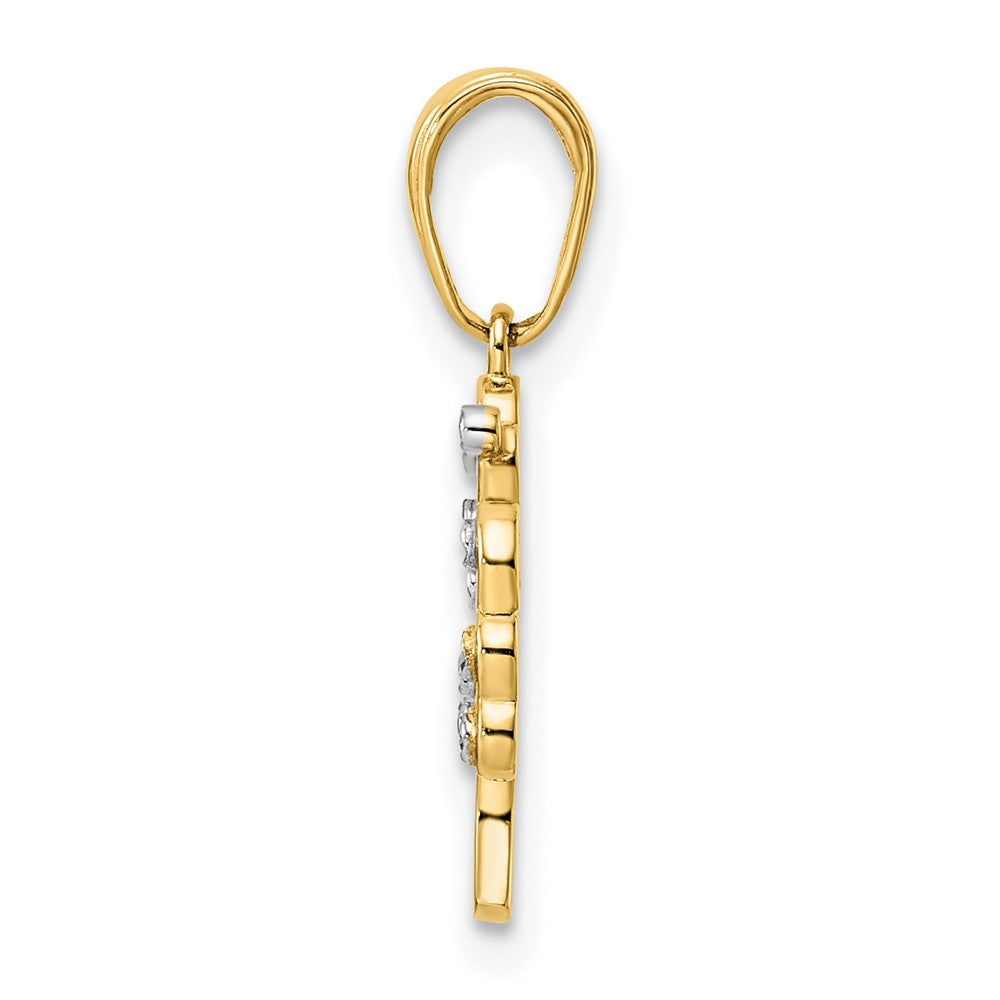 14K Yellow & Rhodium And White Diamond-Cut Tree Of Life Pendant