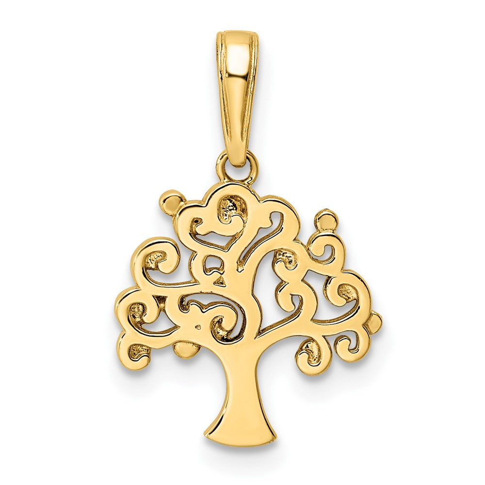 14K Yellow & Rhodium And White Diamond-Cut Tree Of Life Pendant