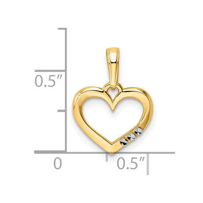 14K Yellow & Rhodium And White Diamond-Cut Heart Pendant